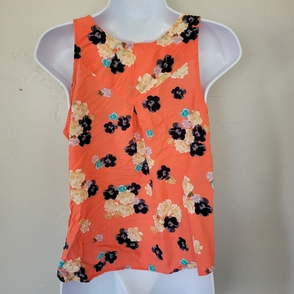 Kirra Medium Tank Top Cropped Orange Floral Button Front Blouse Shirt - Picture 6 of 8